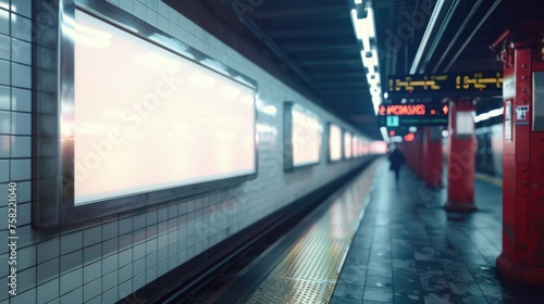 A subway platform with a train pulling into it. Suitable for transportation concepts