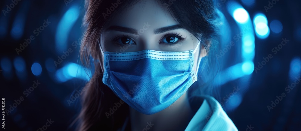 Protective Woman in Surgical Mask, Embracing Safety Measures in Public Space Protective Woman in Surgical Mask, Embracing Safety Measures in Public Space