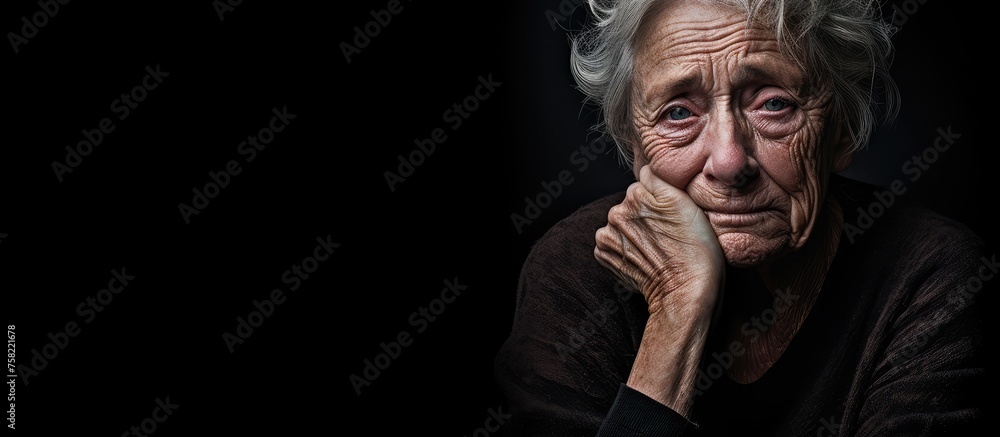 Portrait of Wise Elderly Woman Against Dark Backdrop - Soulful Aging and Graceful Wisdom Concept