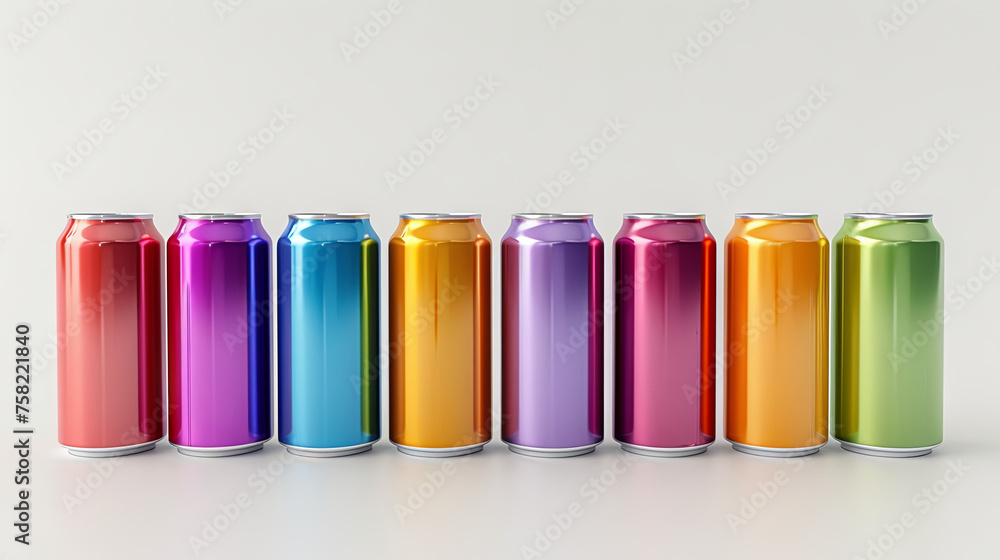 Eight Colorful cans on the white background Eight Colorful cans on the white background