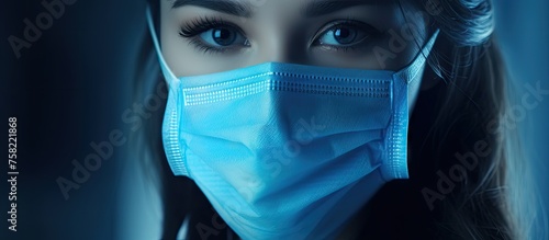 Resilient woman in mask showing determination amidst global health crisis photo