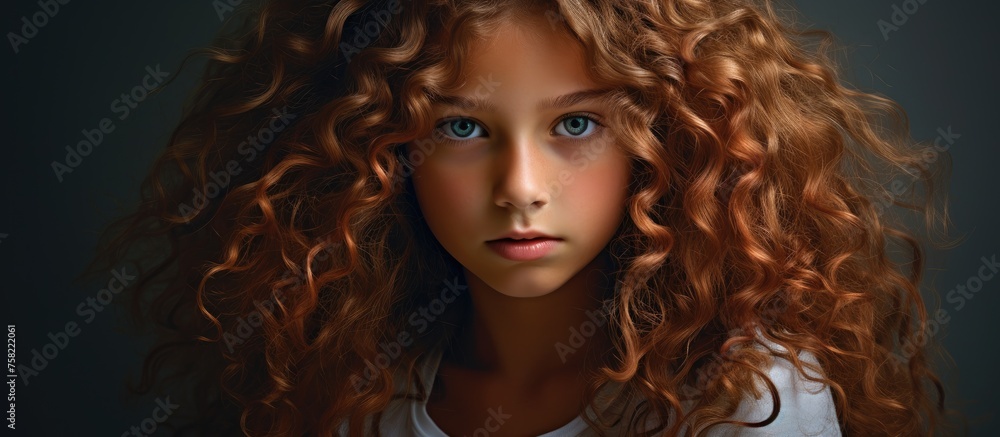 Vibrant Portrait of a Young Woman Revealing Her Long Curly Hair in Natural Light