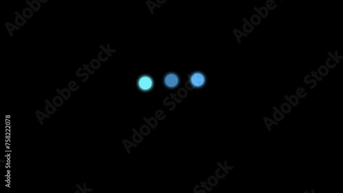 Glowing blue loading dots with changing colors animation on black screen. Chroma key loading animation for tech concepts. Isolated 4K loading, downloading, or buffering animation, seamless loop. photo