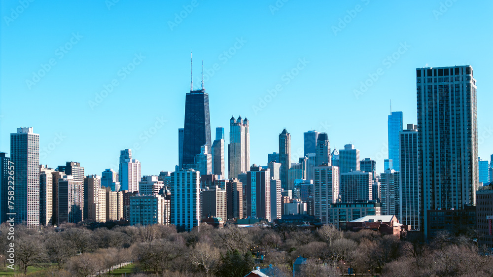 Aerial view of downtown Chicago Lincoln Park area