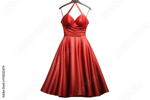 A red dress hanging on a white background. Perfect for fashion design projects