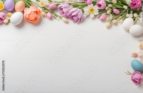 Easter eggs with spring flowers 