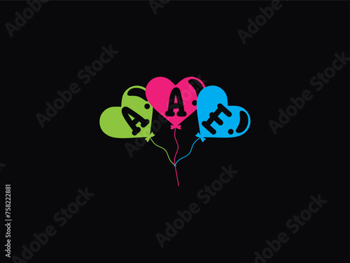 Modern AAE Logo Letter Vector With Love Balloon