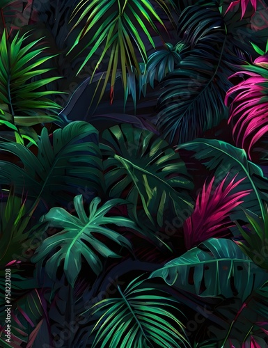 Tropical leaves foliage background.