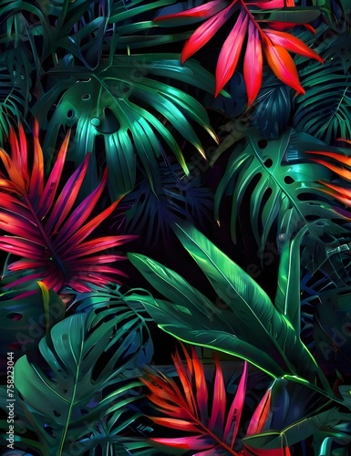 Tropical leaves foliage background.