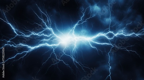 A striking blue lightning bolt against a dark sky. Perfect for weather and power concept designs