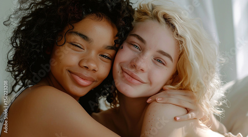 A loving beautiful mixed-race lesbian couple