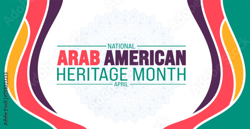 April is Arab American Heritage Month background template. Holiday concept. use to background, banner, placard, card, and poster design template with text inscription and standard color. vector