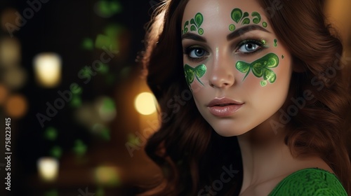Portrait of a beautiful Irish girl with painted face.