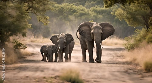 Elephant family in the savanna. photo
