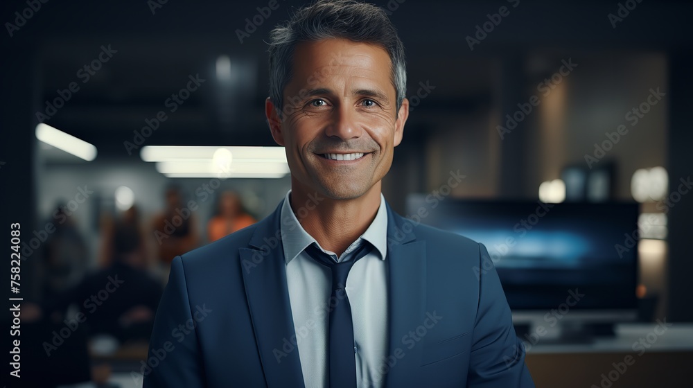 Portrait of a middle-aged businessman smiling.
Portrait of a middle-aged businessman smiling.
