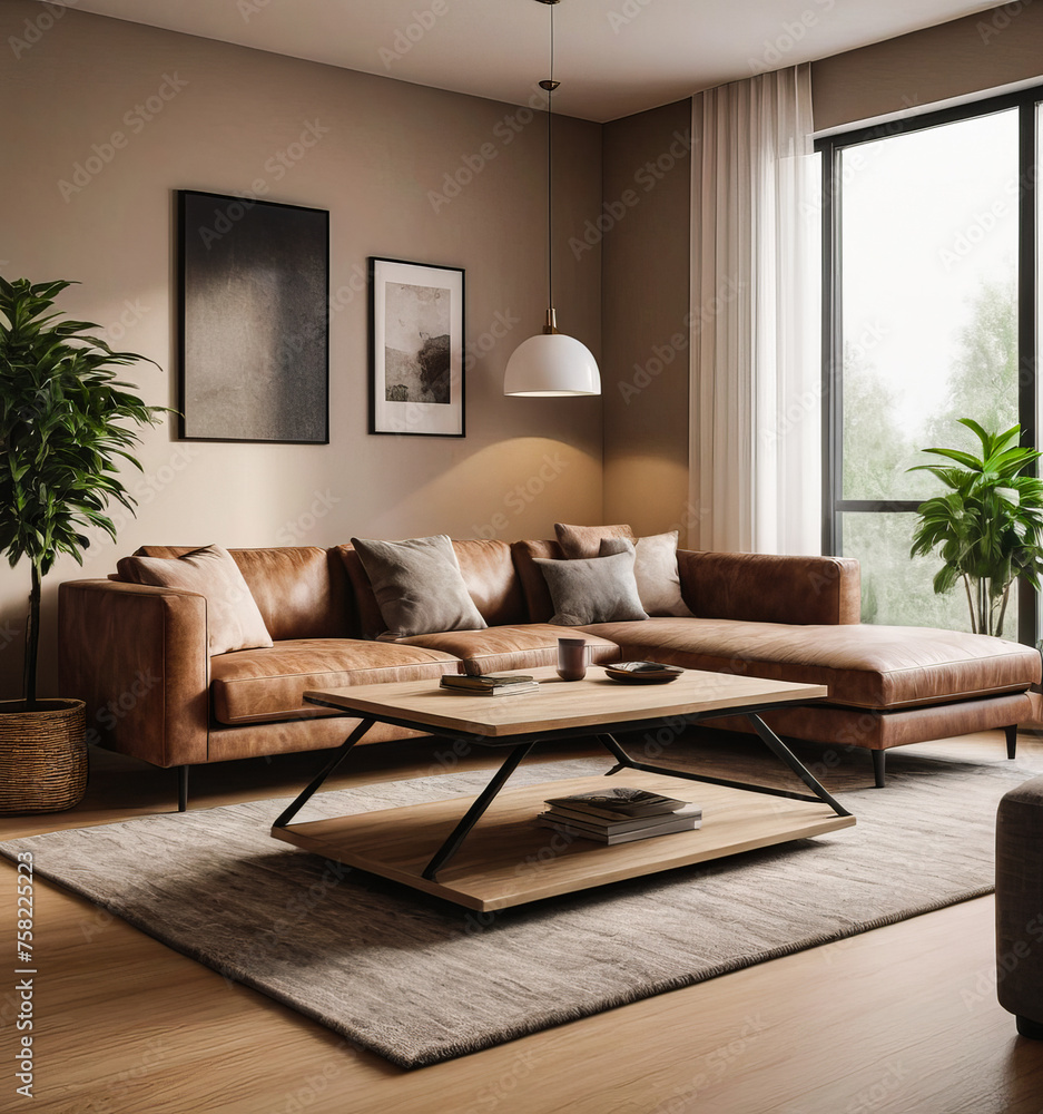 Obraz premium wall / modern living room with mockup frame 