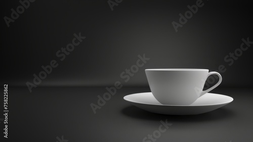  a white coffee cup sitting on top of a saucer on top of a saucer on a black table.