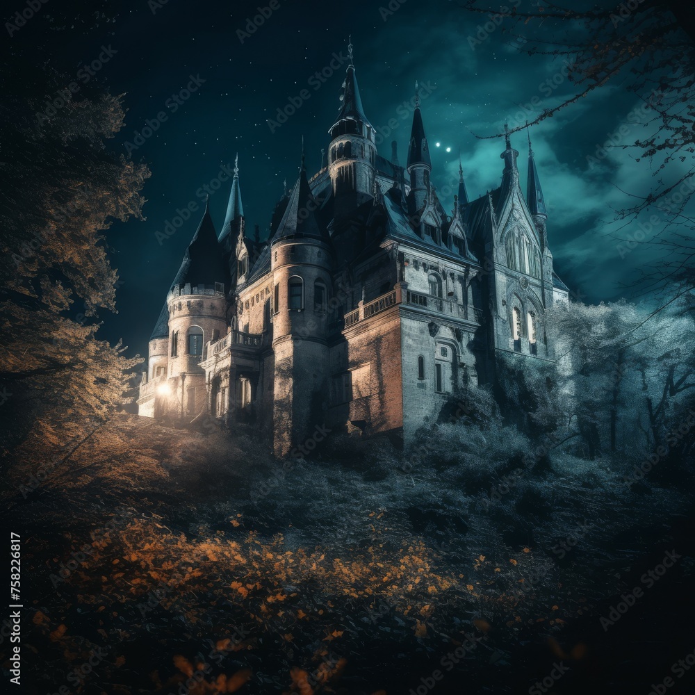 Old Gothic castle at night