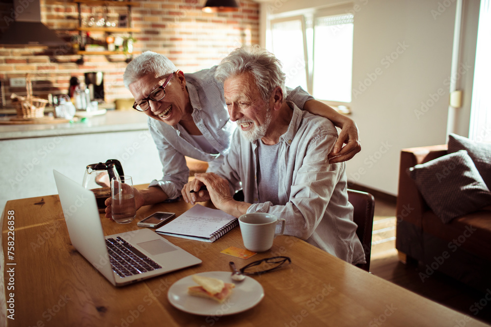 Senior couple using laptop at home Senior couple using laptop at home