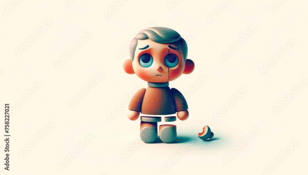 3D animated character of a young boy looking sad