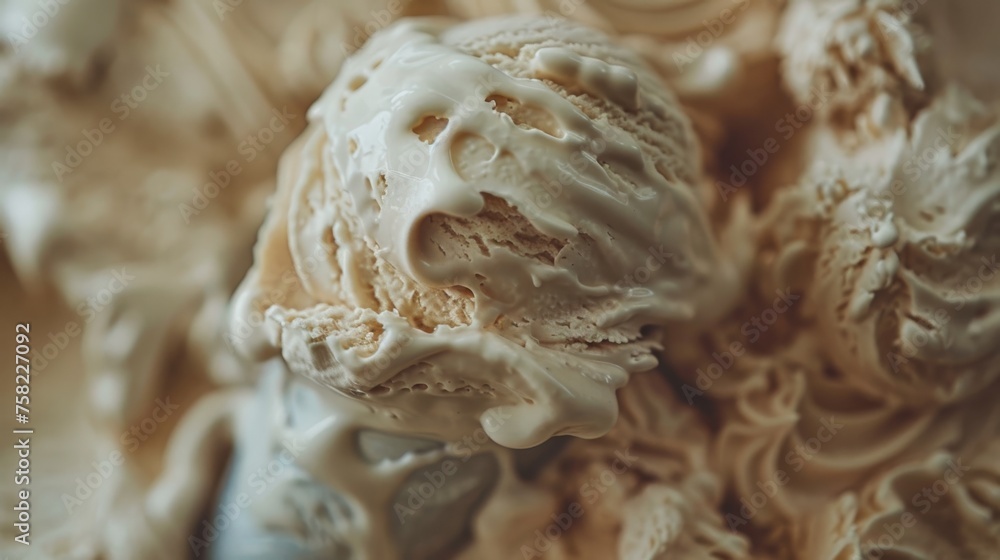 a scoop of ice cream sitting on top of a wooden table next to a bottle of ice cream on top of a table. a scoop of ice cream sitting on top of a wooden table next to a bottle of ice cream on top of a table.