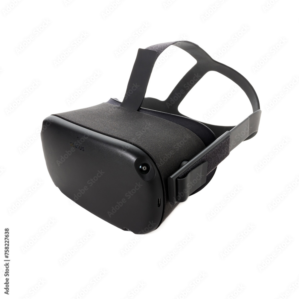 The Oculus Quest 2, black with adjustable headgear straps, presented on ...