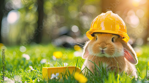 Easter bunny with construction helmet photo