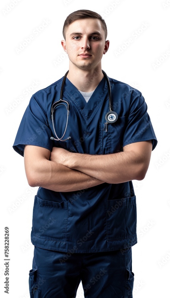Fototapeta premium Confident young male nurse with stethoscope