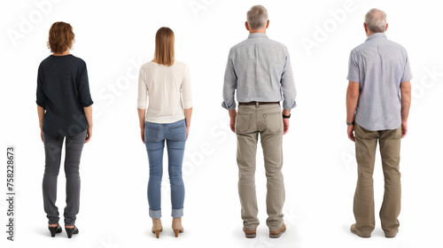 Back views of four standing people. photo