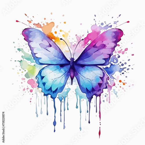Watercolor painting clipart Vector of a colorfull butterfly on a white background, Drawing illustration, art Graphic.  © Farzaneh