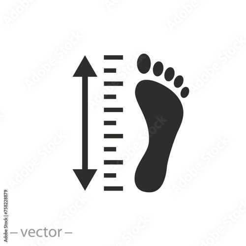 choose dimension shoes icon, foot size measurement, flat symbol on white background - vector illustration