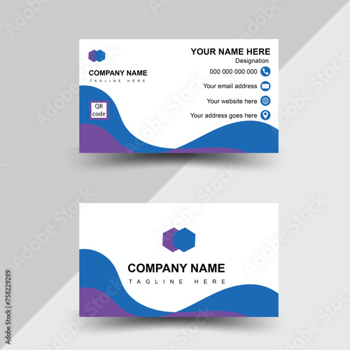 Fototapeta Naklejka Na Ścianę i Meble -  Blue and purple  modern wavy theme, double sided business card design

