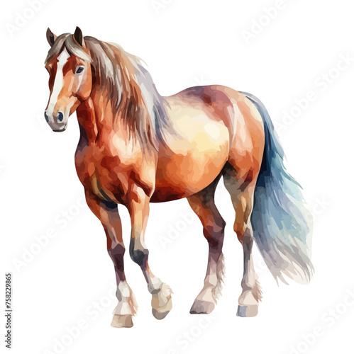Watercolor Painting Illustration Vector of a brown horse  isolated on white background  Drawing clipart  Graphic art.