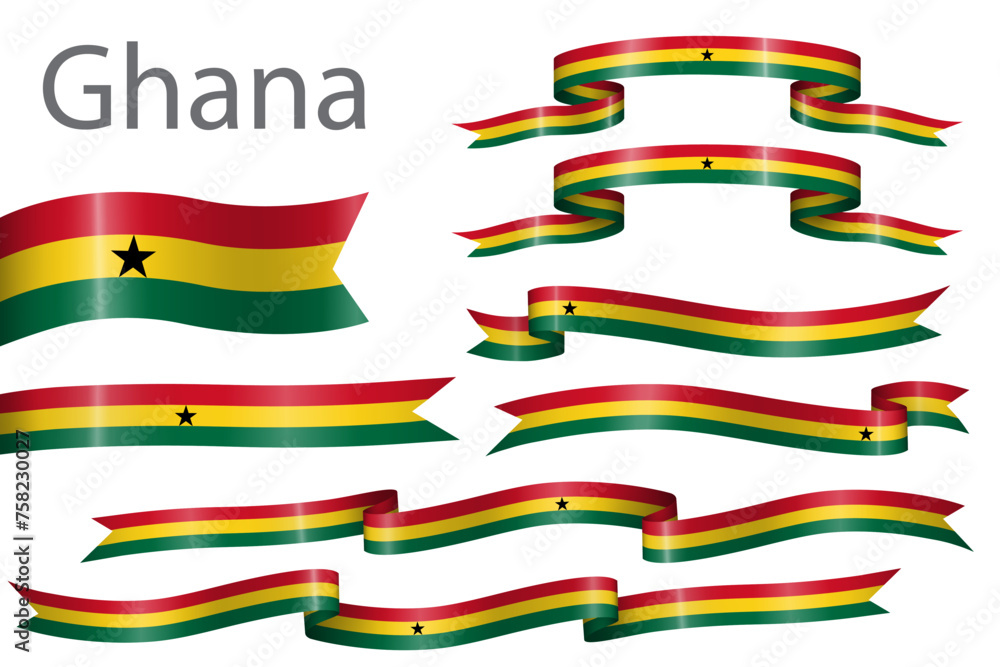 set of flag ribbon with colors of Ghana for independence day celebration decoration set of flag ribbon with colors of Ghana for independence day celebration decoration