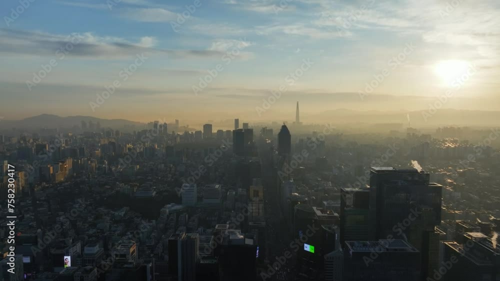 Drone View of Seoul city in South Korea, Gangnam road 60fps, winter, sunrise Drone View of Seoul city in South Korea, Gangnam road 60fps, winter, sunrise