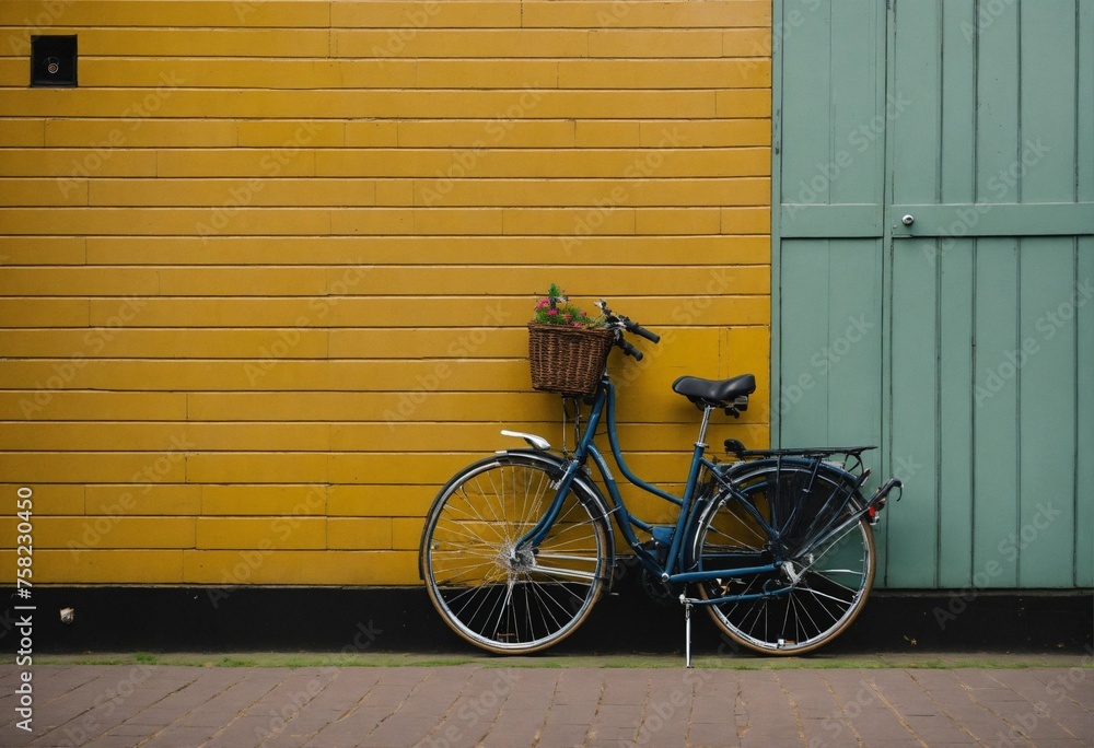 yellow bike on the wall