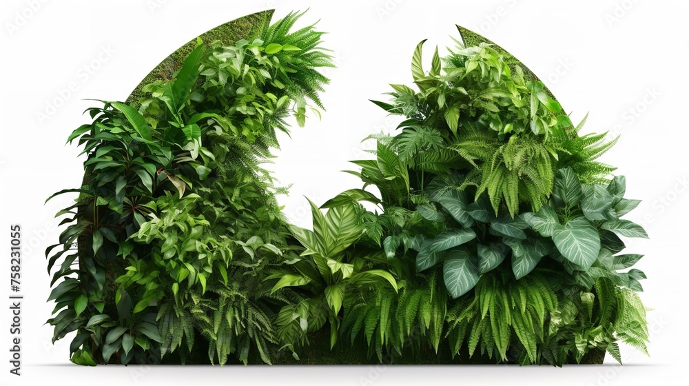Naklejka premium Round green garden wall made from tropical plants.