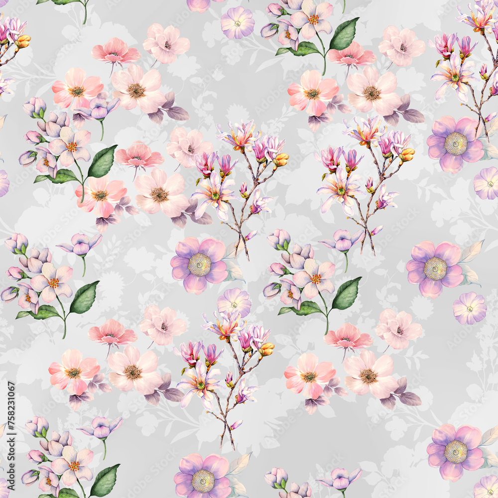 Seamless floral flower with texture background.