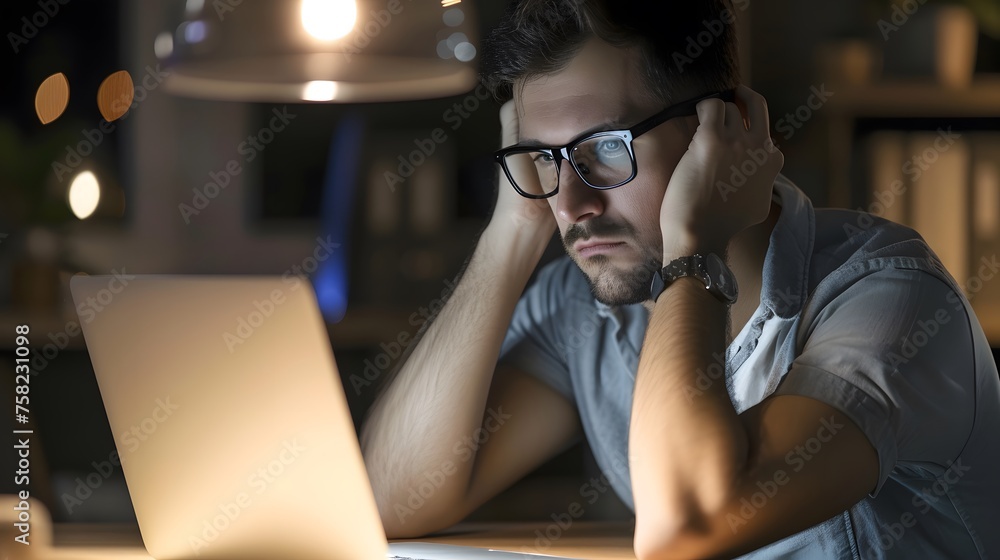 Man Working on Laptop at Table. Generative AI Man Working on Laptop at Table. Generative AI