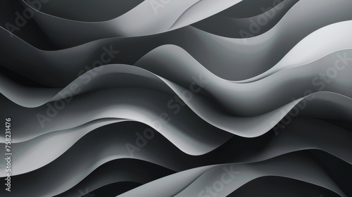 Layered black and white wave pattern in minimalist abstract design. Monochrome grayscale waves for sophisticated graphic art. Elegant flow of black and gray curves in abstract minimalism.