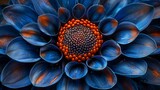  a close up view of a blue flower with orange stamens 