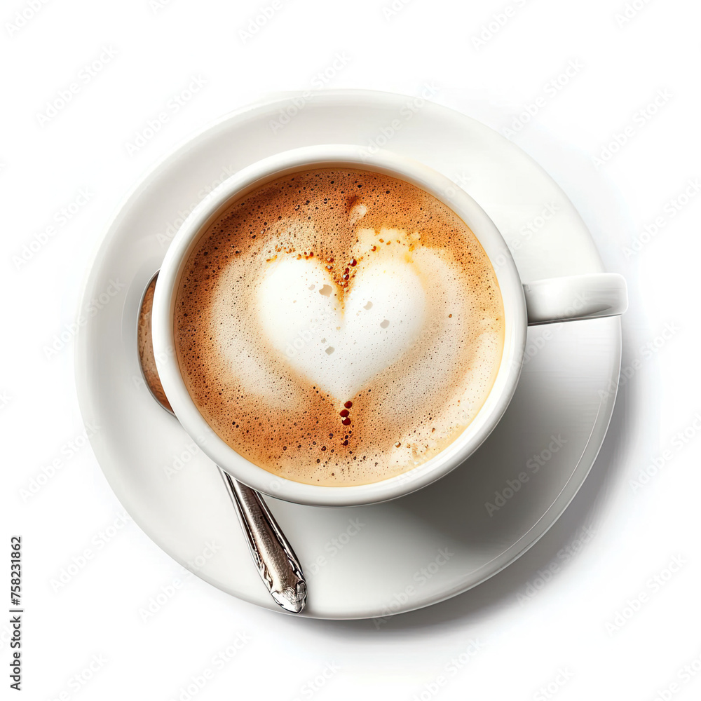 Hot coffee cup latte with heart shaped latte art milk Isolated on white background Hot coffee cup latte with heart shaped latte art milk Isolated on white background