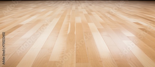 Close-up shot of wooden maple basketball court flooring photo