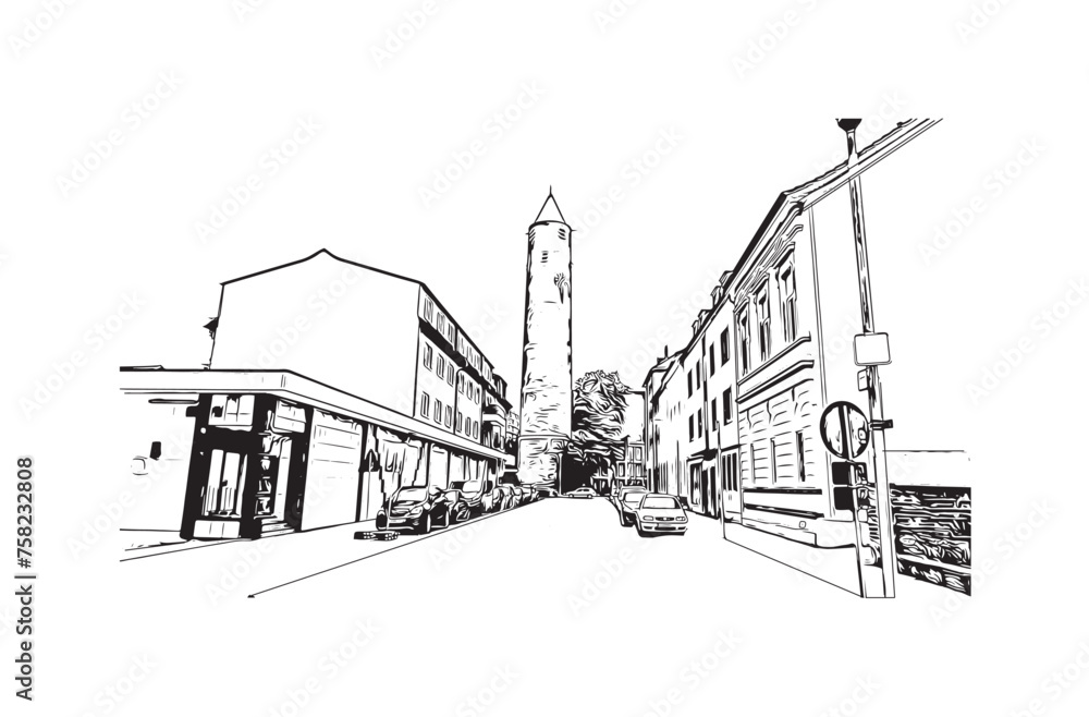 city of krefeld germany. Hand drawn sketch illustration in vector.