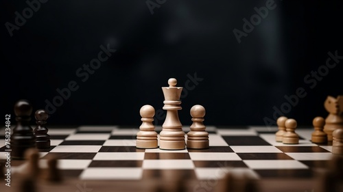 Chess Board with White and Black Chess Pieces 