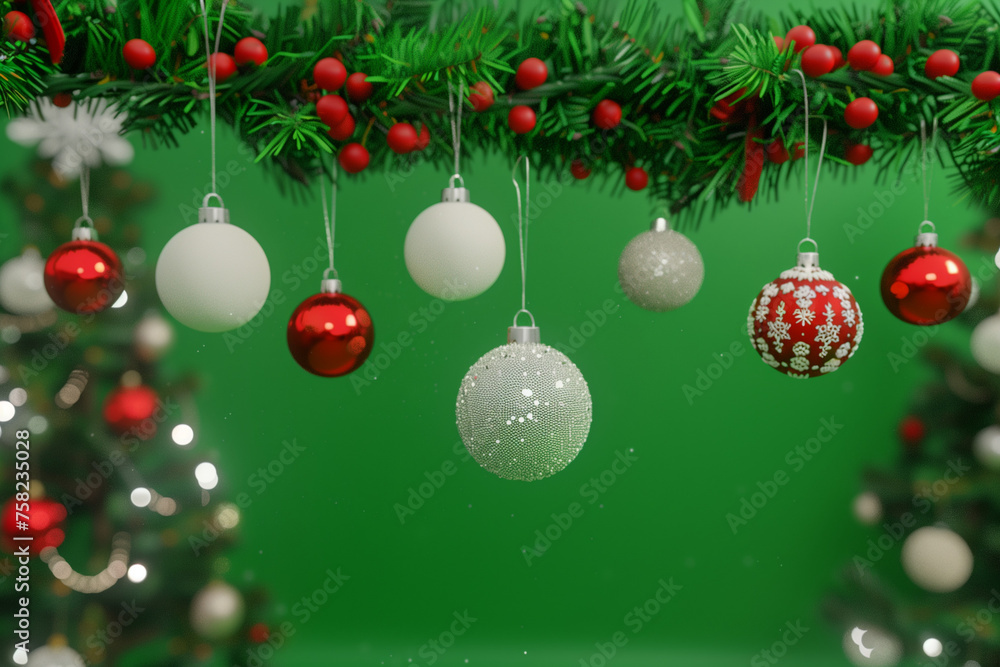 Christmas balls and garland on green screen background .AI generated Christmas balls and garland on green screen background .AI generated
