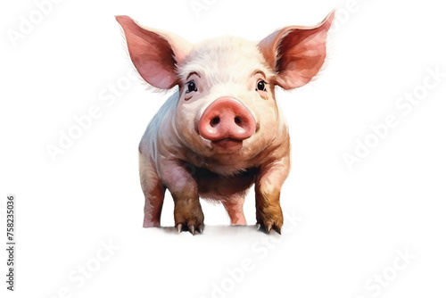 Watercolor Illustration Cute Funny Adorable Pig