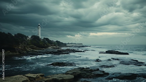 Coastal Sentinel: An Iconic Lighthouse Standing Tall on a Rocky Coastline. 