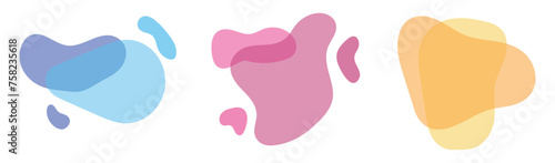 Set of three colors of flat design modern amoeba banners. Isolated on a white background.