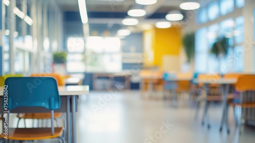 Blurred background of an office at school. Defocused interior of a modern room in an educational institution  photo